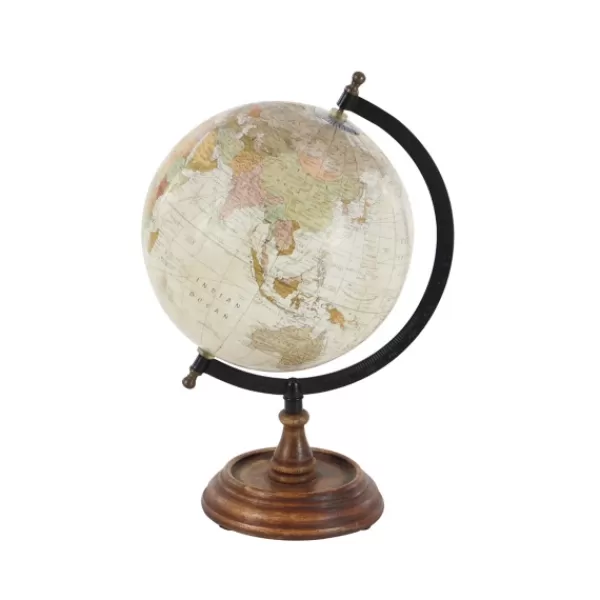 Statues & Figurines-Kirkland's Home Classic Ivory Mango Wood Base Globe Brown/Ivory