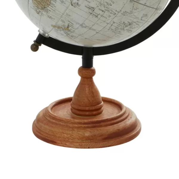 Statues & Figurines-Kirkland's Home Classic Ivory Mango Wood Base Globe Brown/Ivory