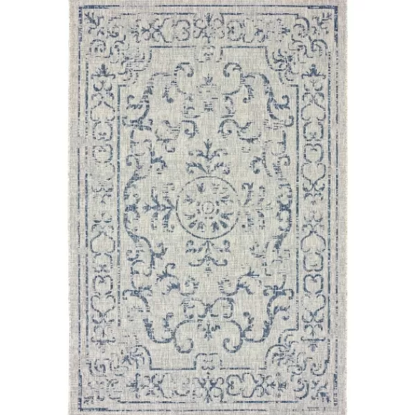 Outdoor Rugs-Kirkland's Home Classicism Sun Shower Outdoor Area Rug, 5X8 Blue/Ivory