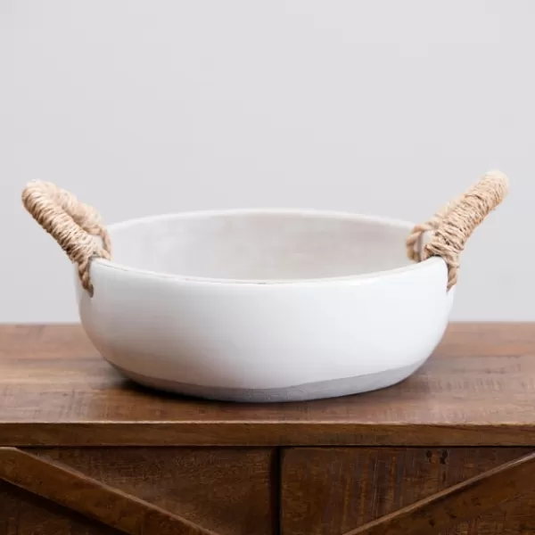 Decorative Bowls & Jars-Kirkland's Home Clay Bowl With Rope Handles White/Gray