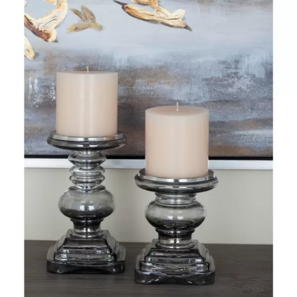 Candle Holders-Kirkland's Home Clear Glass Column Candle Holders, Set Of 2 Gray