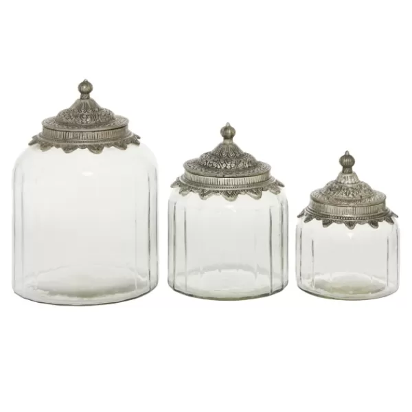 Decorative Bowls & Jars-Kirkland's Home Clear Glass Jars With Decorative Lids, Set Of 3 Clear/Silver