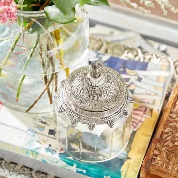 Decorative Bowls & Jars-Kirkland's Home Clear Glass Jars With Decorative Lids, Set Of 3 Clear/Silver