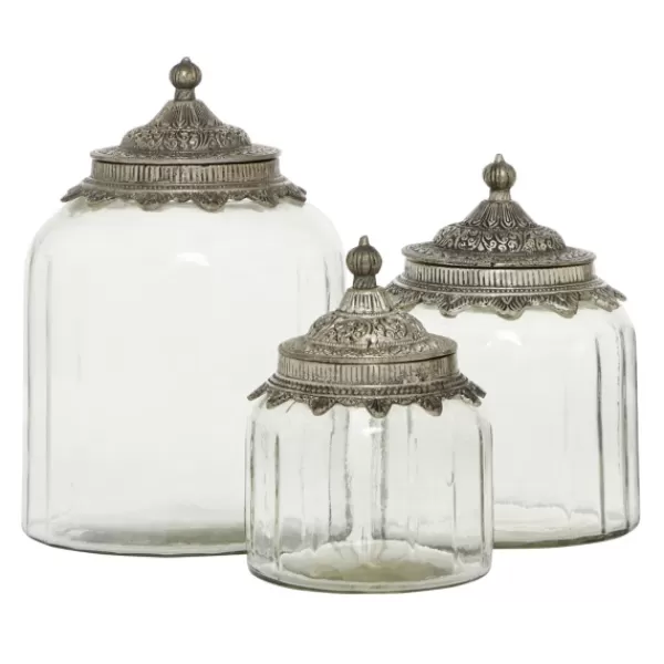 Decorative Bowls & Jars-Kirkland's Home Clear Glass Jars With Decorative Lids, Set Of 3 Clear/Silver
