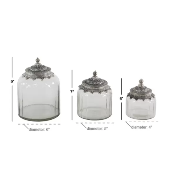 Decorative Bowls & Jars-Kirkland's Home Clear Glass Jars With Decorative Lids, Set Of 3 Clear/Silver