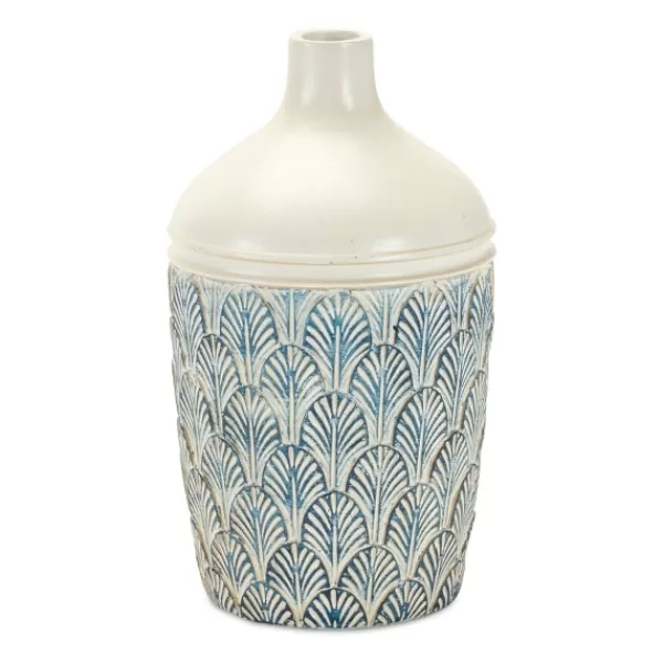 Vases-Kirkland's Home Coastal Scalloped Vases, Set Of 3 White/Blue