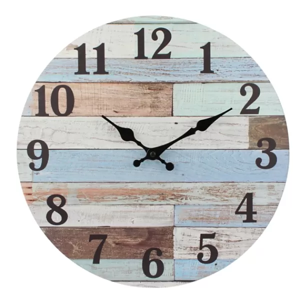 Clocks-Kirkland's Home Coastal Worn Blue And White Wooden Wall Clock