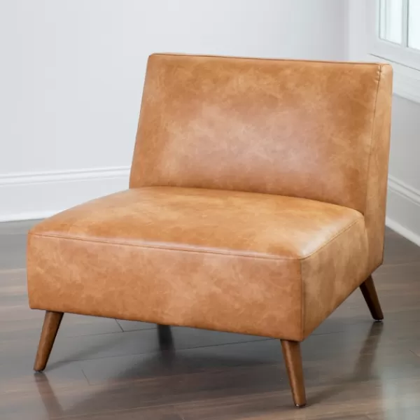 Accent Chairs-Kirkland's Home Cognac Faux Leather Accent Chair Tan