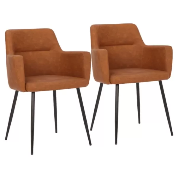 Dining Chairs-Kirkland's Home Cognac Vegan Leather Dining Chairs, Set Of 2 Brown