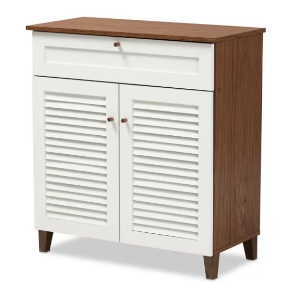 Entryway Furniture-Kirkland's Home Collier Two-Tone Drawer Shoe Storage Cabinet White/Brown