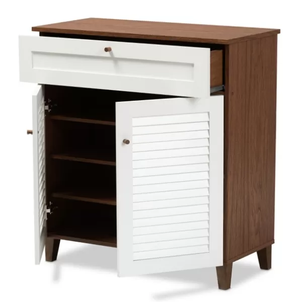 Entryway Furniture-Kirkland's Home Collier Two-Tone Drawer Shoe Storage Cabinet White/Brown