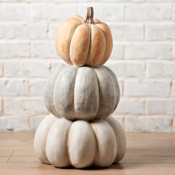 Statues & Figurines-Kirkland's Home Colored Three Stacked Pumpkins Statue Multi