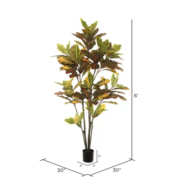 Trees & Topiaries-Kirkland's Home Colorful Croton Tree In Black Planter, 6 Ft.