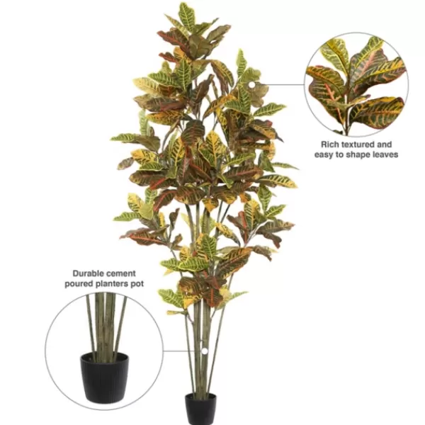 Trees & Topiaries-Kirkland's Home Colorful Croton Tree In Black Planter, 7 Ft.