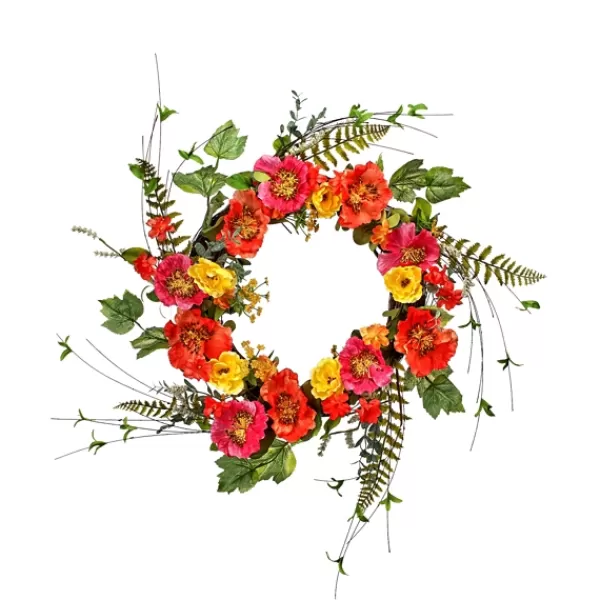 Wreaths-Kirkland's Home Colorful Poppy Mix Wreath Pink/Orange/Green