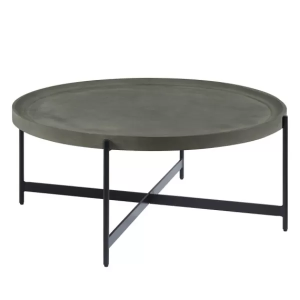 Coffee Tables-Kirkland's Home Concrete Round Tray Top Coffee Table Gray/Black