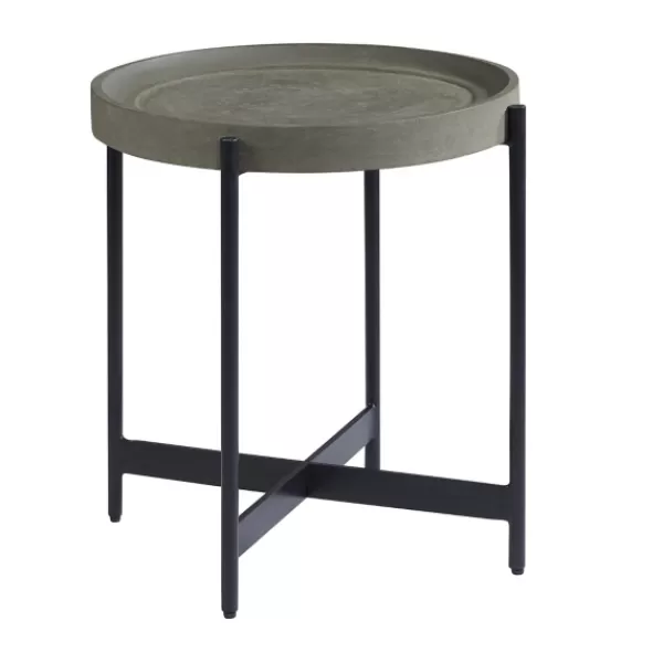 Accent & End Tables-Kirkland's Home Concrete Round Tray Top Side Table Gray