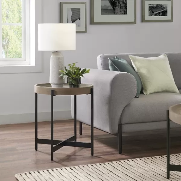 Accent & End Tables-Kirkland's Home Concrete Round Tray Top Side Table Gray