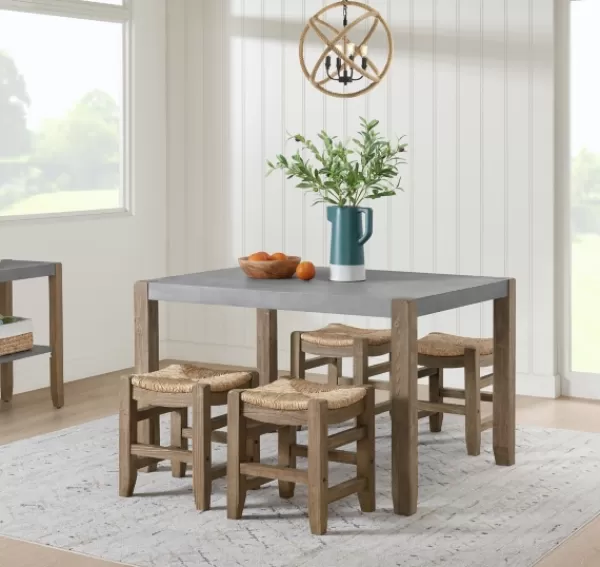 Dining Sets-Kirkland's Home Concrete Table And Stools 5-Pc. Dining Set Gray/Brown