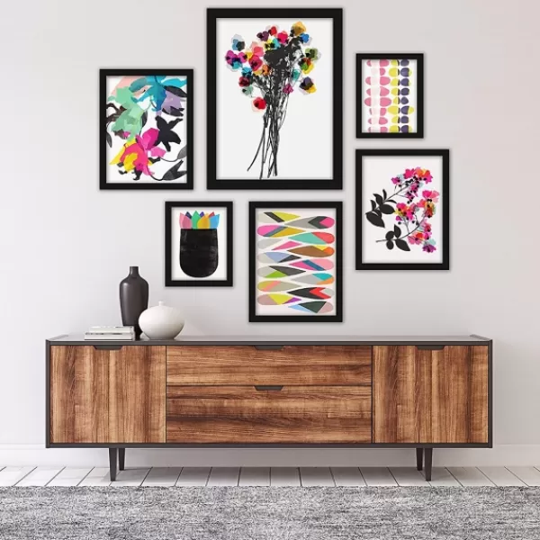 Framed Art-Kirkland's Home Contemporary Florals 6-Pc. Wall Art Set Black/White/Pink