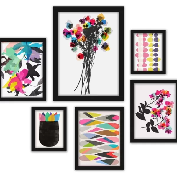 Framed Art-Kirkland's Home Contemporary Florals 6-Pc. Wall Art Set Black/White/Pink