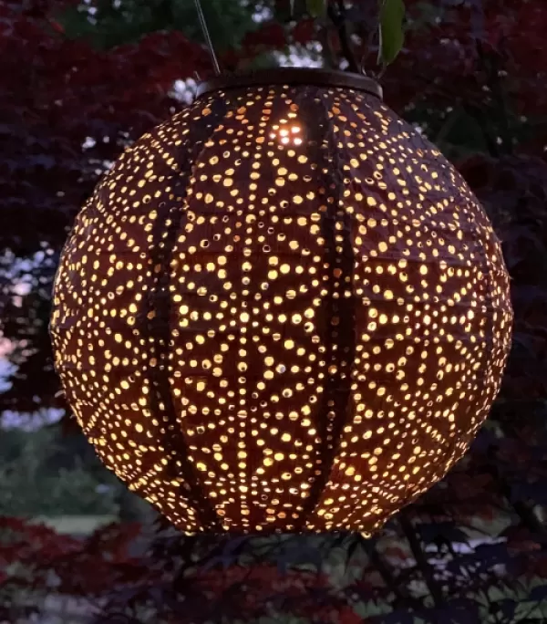 Outdoor Lighting-Kirkland's Home Copper Sashiko Round Hanging Led Outdoor Lantern Brown