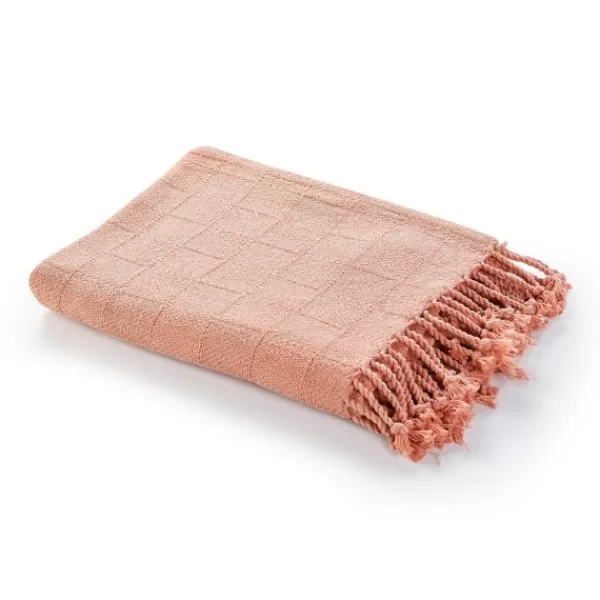 Blankets & Throws-Kirkland's Home Coral Checkered Weave Fringe Throw Pink