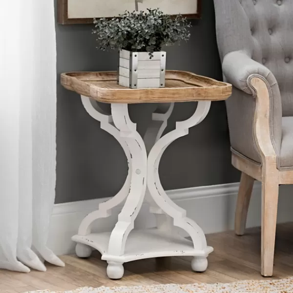 Accent & End Tables-Kirkland's Home Corina Scalloped Accent Table Tan/White