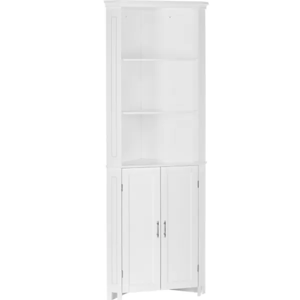 Bathroom Furniture-Kirkland's Home Corner Shelf With Cabinet Doors White