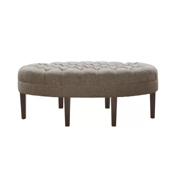 Benches & Ottomans-Kirkland's Home Cory Tufted Beige Linen Ottoman Gray