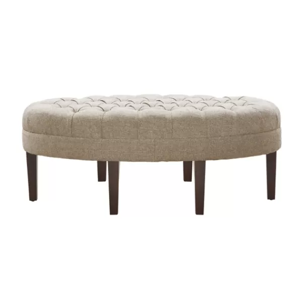 Benches & Ottomans-Kirkland's Home Cory Tufted Natural Linen Ottoman Tan