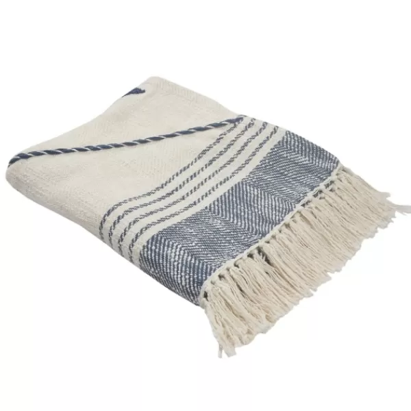 Blankets & Throws-Kirkland's Home Cotton Diamond Geometric Fringe Throw Blue