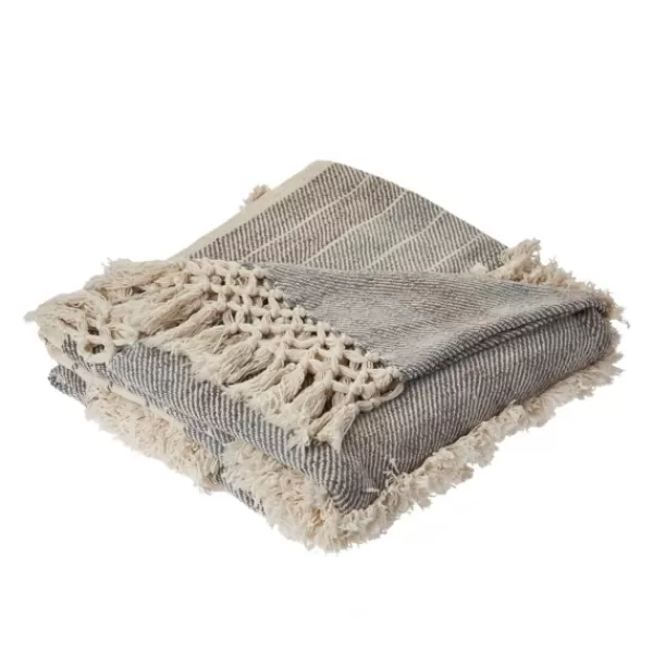 Blankets & Throws-Kirkland's Home Cotton Fringe Eclectic Tufted Throw Ivory/Gray