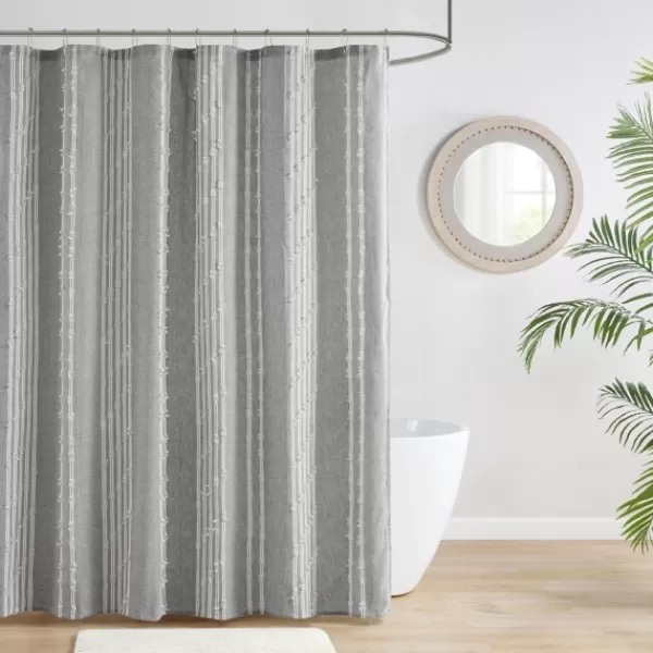 Shower Curtains-Kirkland's Home Cotton Jacquard Shower Curtain Gray