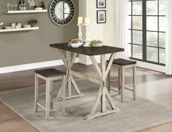 Dining Tables-Kirkland's Home Counter Table And Stools, Set Of 3 Ivory