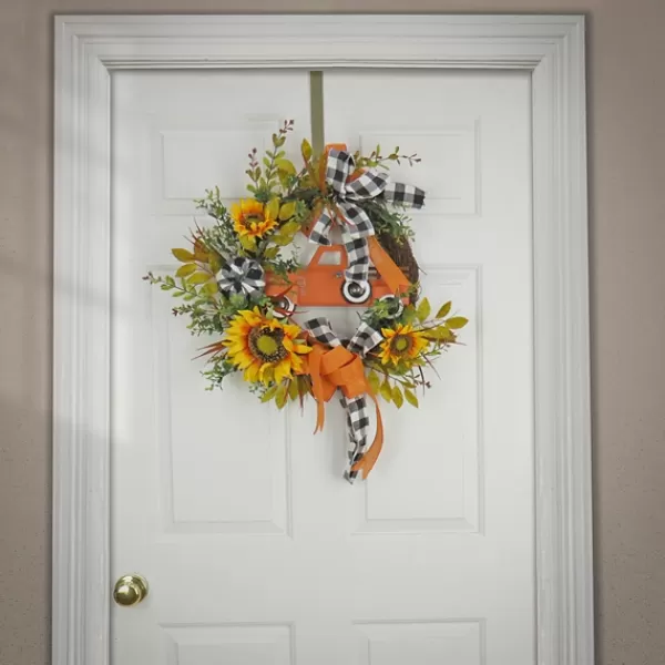 Wreaths-Kirkland's Home Country Car And Sunflowers Harvest Wreath Orange/Green