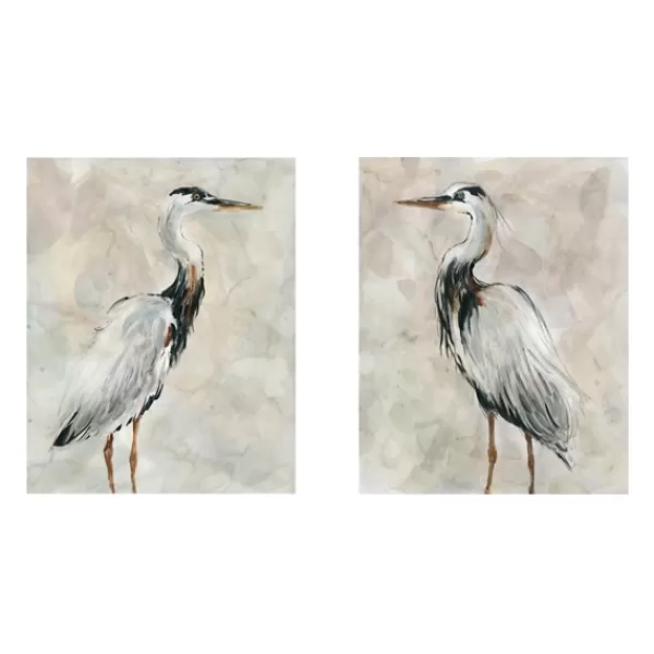 Canvas Art-Kirkland's Home Crane At Dusk Giclee Canvas Art Prints, Set Of 2 Gray/White/Black