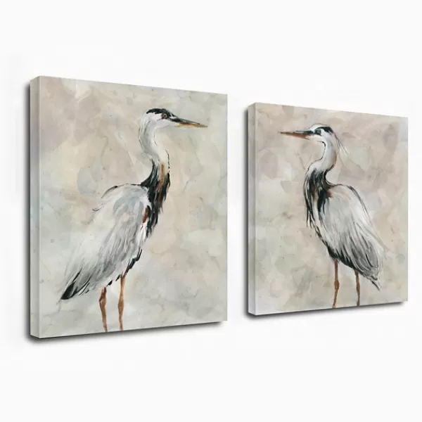 Canvas Art-Kirkland's Home Crane At Dusk Giclee Canvas Art Prints, Set Of 2 Gray/White/Black