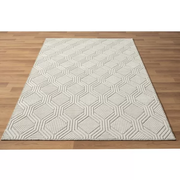 Outdoor Rugs-Kirkland's Home Cream And Blue Geo Indoor/Outdoor Area Rug, 7X9 White/Blue