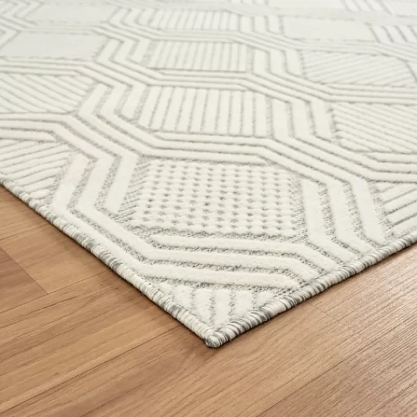 Outdoor Rugs-Kirkland's Home Cream And Blue Geo Indoor/Outdoor Area Rug, 7X9 White/Blue