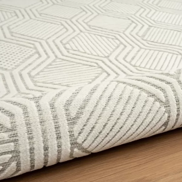 Outdoor Rugs-Kirkland's Home Cream And Blue Geo Indoor/Outdoor Area Rug, 7X9 White/Blue