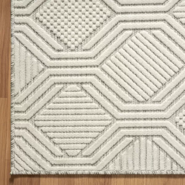 Outdoor Rugs-Kirkland's Home Cream And Blue Geo Indoor/Outdoor Area Rug, 7X9 White/Blue