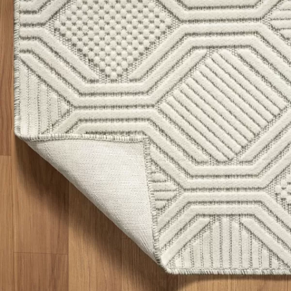 Outdoor Rugs-Kirkland's Home Cream And Blue Geo Indoor/Outdoor Area Rug, 7X9 White/Blue