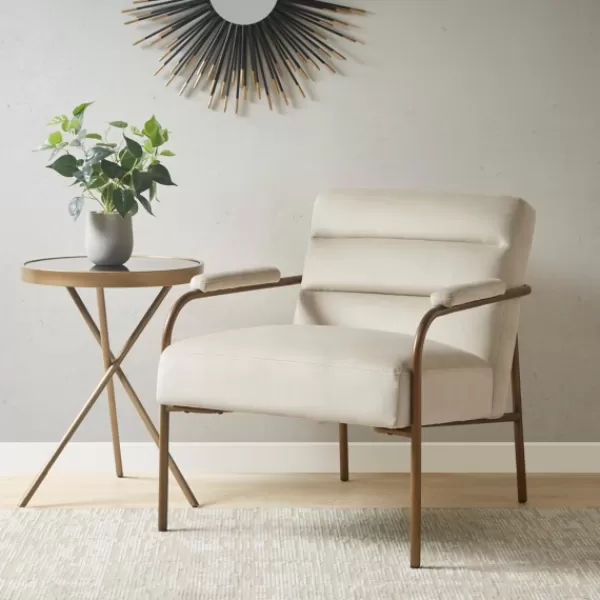 Accent Chairs-Kirkland's Home Cream And Gold Channeled Accent Chair Ivory