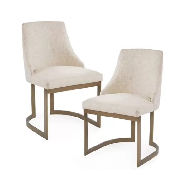 Dining Chairs-Kirkland's Home Cream And Gold Modern Dining Chairs, Set Of 2 Tan