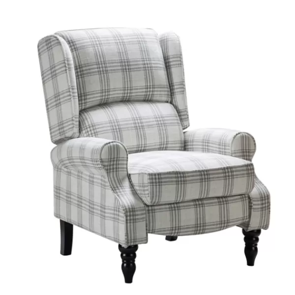 Accent Chairs-Kirkland's Home Cream And Gray Plaid Traditional Recliner Gray/White