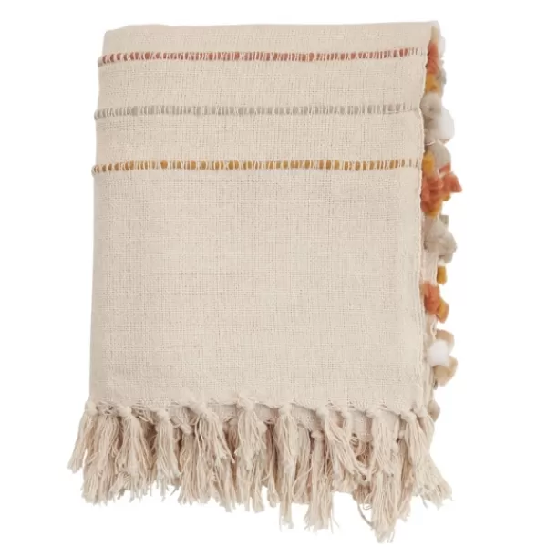 Blankets & Throws-Kirkland's Home Cream And Orange Striped Throw Blanket Ivory/Orange