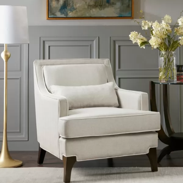 Accent Chairs-Kirkland's Home Cream And White Contrast Welting Accent Chair Ivory