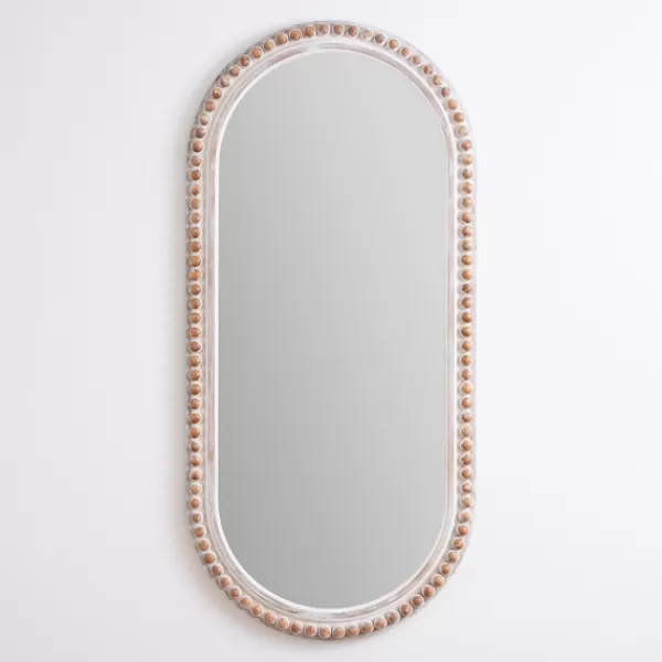 Decorative Mirrors-Kirkland's Home Cream Beaded Wood Oval Wall Mirror