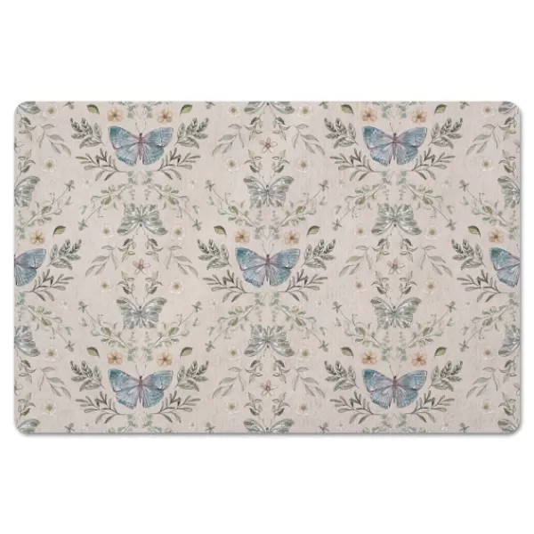 Kitchen & Floor Mats-Kirkland's Home Cream Botanical Butterfly Floor Mat Ivory